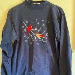 Vintage 90s Bird Winter Scene Embroidered Long Sleeve
